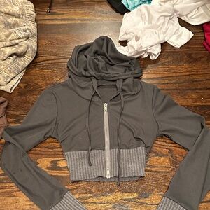 Gray Cropped Hoodie Top